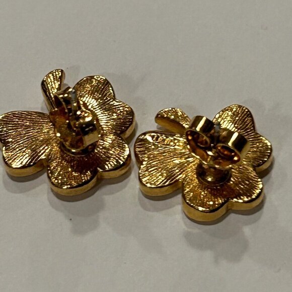 Avon Gold Green Rhinestone Clover Earrings Leaf Shape Set St. Patrick's Day - Picture 3 of 6